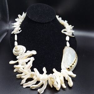 Mother of Pearl Necklace with Slabs, Chips, Beads, Branches, Vtg, GC!